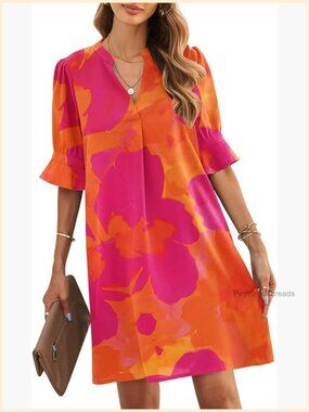 V-Neck Ruffled Short Sleeve Shift Dress Maternity Wear Lightweight